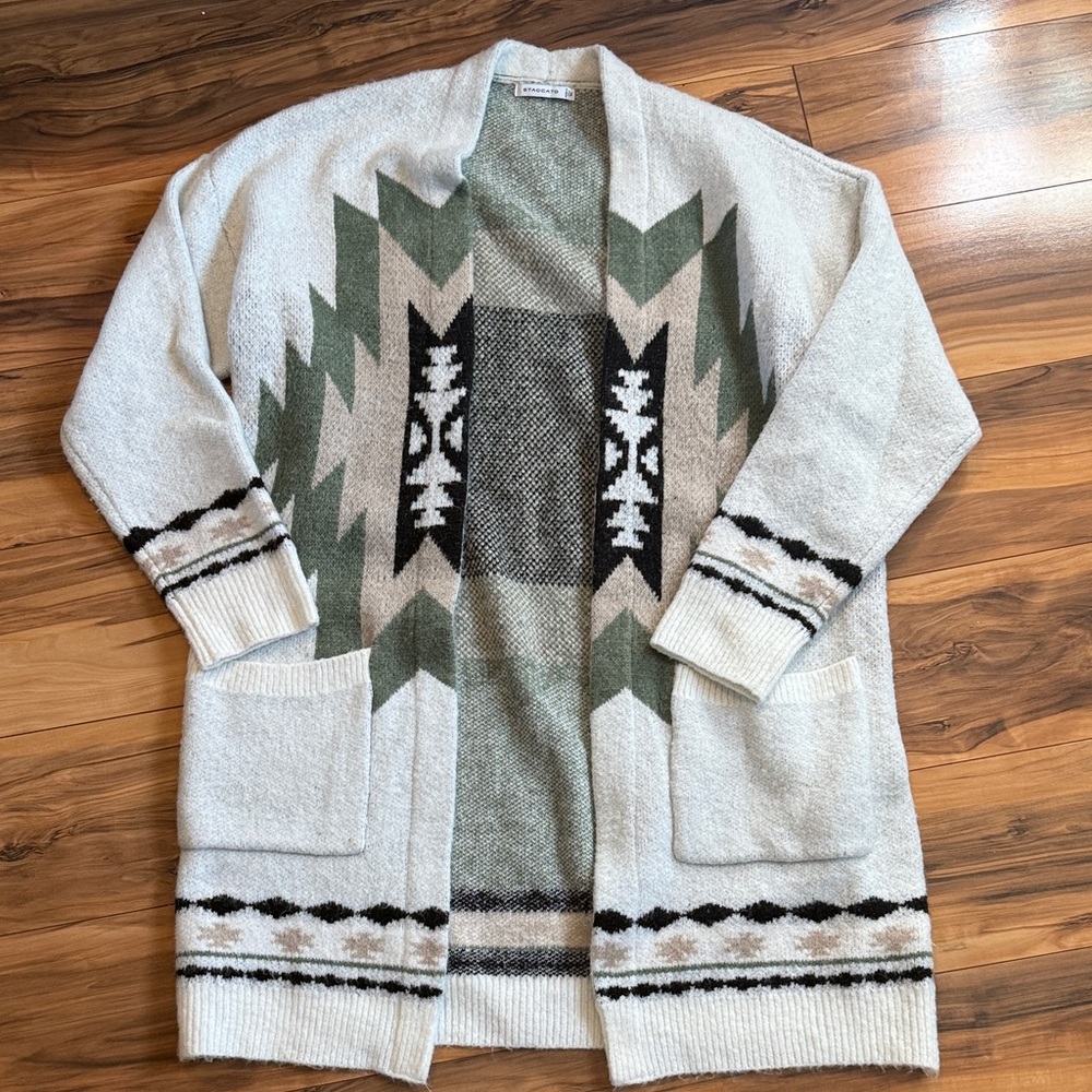 Staccato Women's Cardigan - Cream, Green, and Black